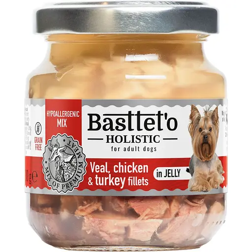 Влажный корм для собак Basttet'o Holistic микс Говядина с индейкой и курицей в желе 130 г