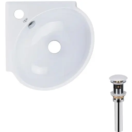 Умивальник Qtap Leo N підвісний угловая овальний 380x360x130 мм White + донний клапан PU02O, Білий - фото 1