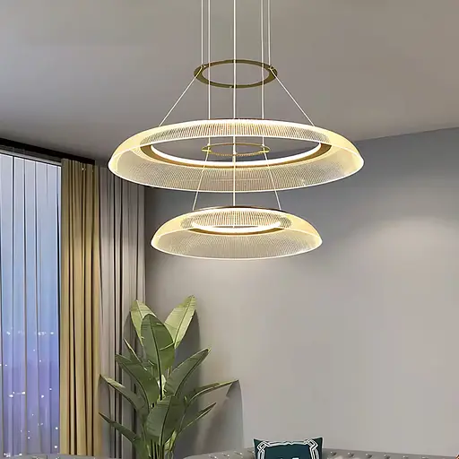 Невероятная каскадная люстра с акриловыми резными рассеивателями 60+43 см Line F Арт. C13-600+430 AB - фото 1