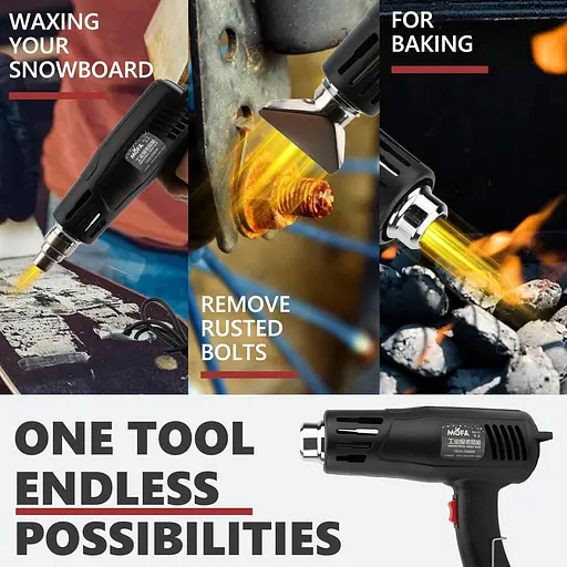 Тепловий пістолет, промисловий пістолет для гарячого повітря потужністю 1200 Вт з подвійною температурою, кронштейном - фото 3