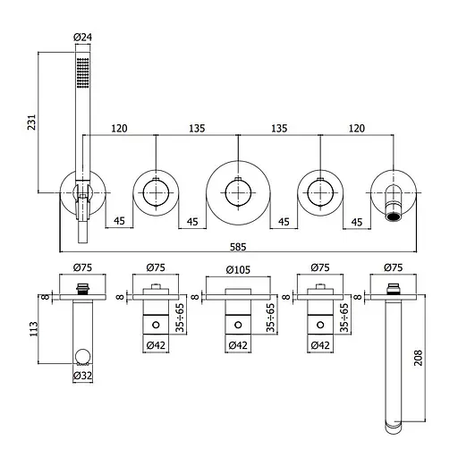 Термостат для душа/ванны Paffoni Modular Box (цвет - Honey gold / Медовое золото), с душевым гарнитуром и изливом MDE001HG - фото 3