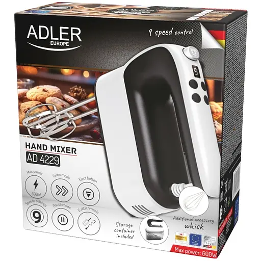 Міксер Adler AD 4229 ручний/ 600Вт/ 9 швидкостей/ Turbo/ контейнер для аксесуарів/ білий - фото 8