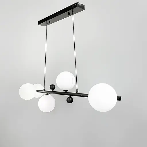 Видовжена люстра з 6 білими плафонами довжиною 90 см | Line F | Арт. MJ295L/6L BK+WT - фото 3