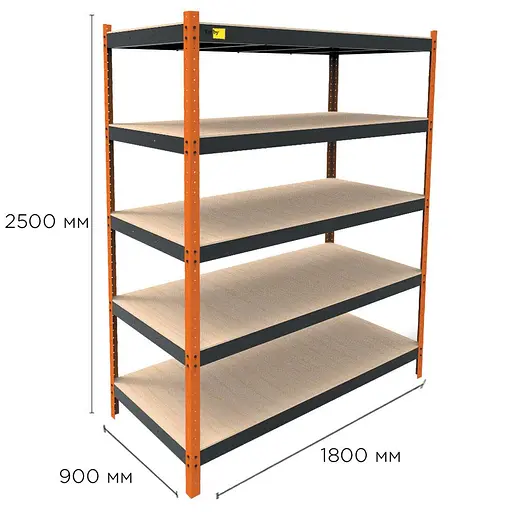 Металлический усиленный стеллаж Emby Heavy Series (размер 2500х1800x900мм) 5 полок ДСП до 300кг - фото 2