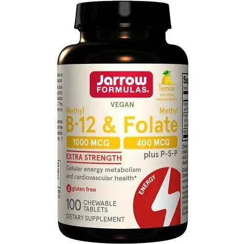 Витамины B-12 B-9 Jarrow Formulas Methyl B-12 Methyl Folate 1000 mcg/400 mcg 100 жевательных таблеток с P-5-P Лимон - фото 1