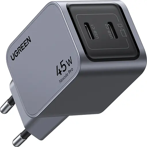 Мережевий зарядний пристрій Ugreen X707 2xUSB-C 45W PD GaN Tech QC4.0 PD3.0 сірий (35008) - фото 2