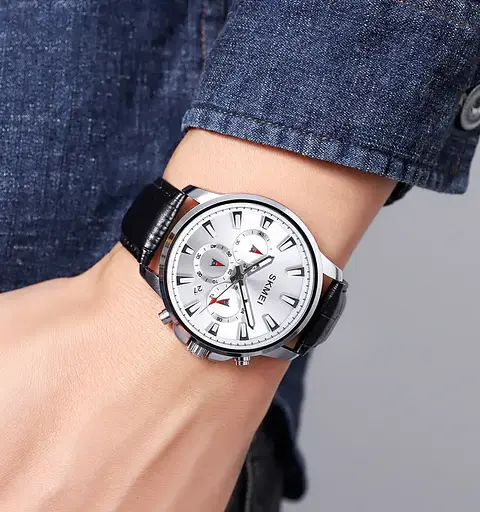 Чоловічий наручний годинник Skmei 2071 з ремінцем з еко-шкіри (Сріблястий) - фото 4