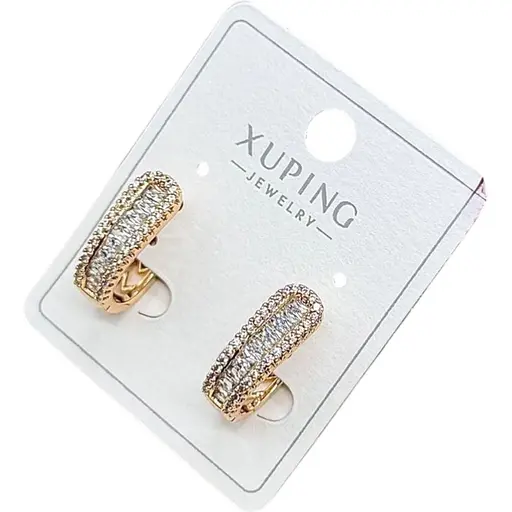 Сережки Xuping напівкільця з доріжкою із каміння гіпоалергенне медичне золото - фото 1