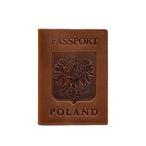 Кожаная обложка для паспорта с польским гербом светло-коричневая Crazy Horse - фото 6