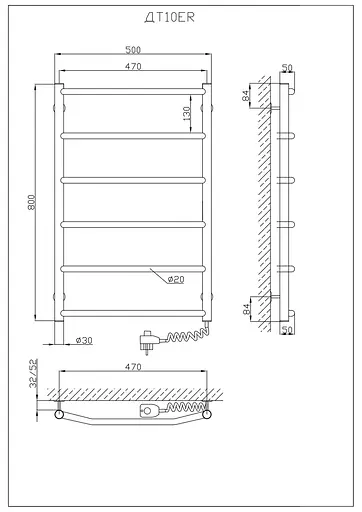 Електрична рушникосушарка Kosser Трапеція 800x500/6 ER рег. ДТ10ER, Хром, Праве - фото 5