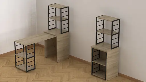 Стол-тумба трансформер Смарт 3/1 с этажеркой Ferrum-decor 1430x1450x500 Черный металл ДСП Дуб Сонома 16 мм (FRD-105112) - фото 4