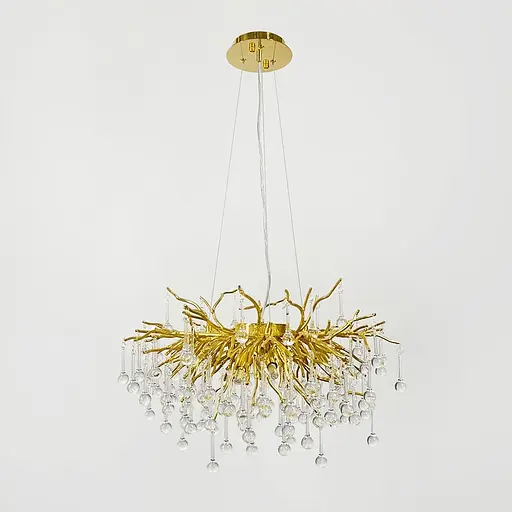 Люстра в круглому золотому корпусі зі скляними підвісами Ø 60 см | Line F | Арт. 705D-600 GD+CL - фото 6