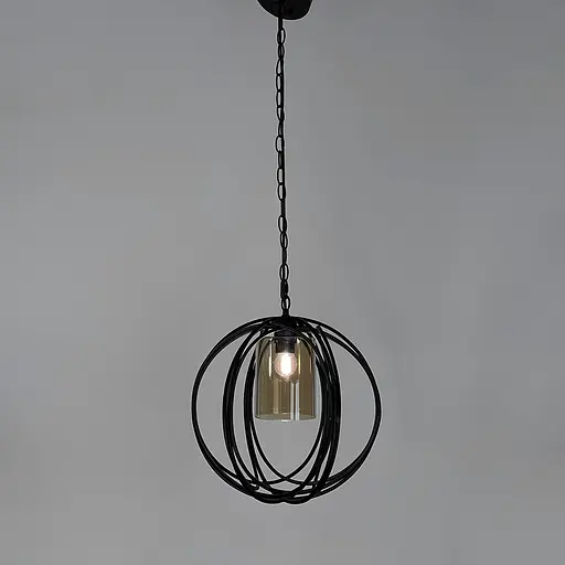 Підвіс Лофт у чорному корпусі форми плетеної сфери Line.F Колір плафона Янтарний - фото 5