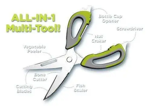 Многофункциональные кухонные ножницы 10в1 Mighty Shears с чехлом и магнитом Серый / Зеленый - фото 6