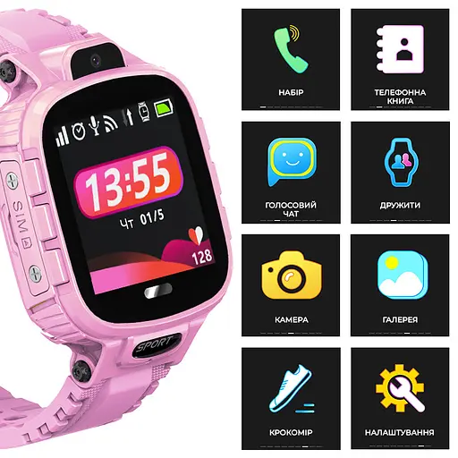 Детские смарт часы-телефон JETIX DF45 Anti Lost Edition влагозащищенные для ребенка (Pink) - фото 6