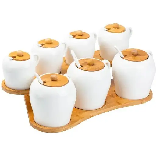 Набір баночок для спецій TS Kitchen HP248 з кришками та ложками 300/600 мл на підставці - фото 4