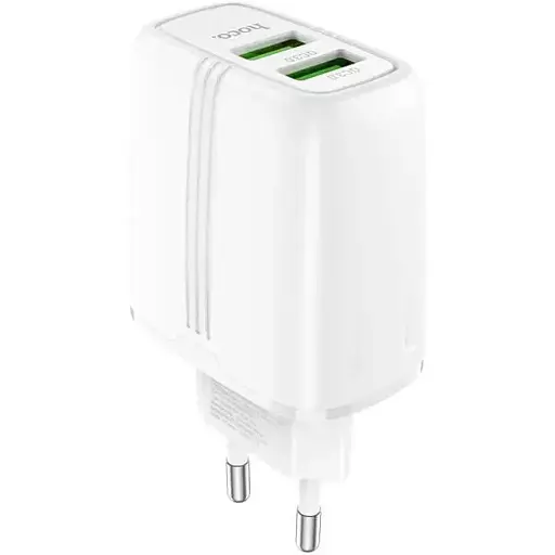 Блок живлення адаптер мережевий Hoco Yizhan Dual Port N12 2 USB 3 A QC 3.0 18 W білий - фото 1