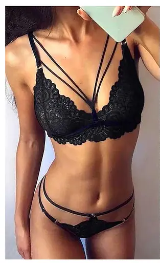 Відвертий комплект з мережива для романтичних вечорів S/M чорний K0955-2 - фото 1