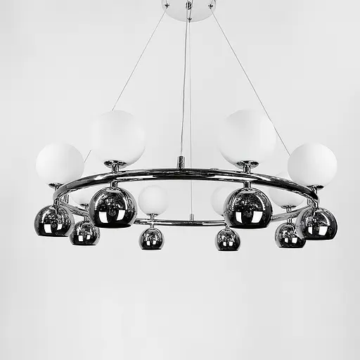 Подвесная серебряная кольцевая люстра с плафонами Line.F MJ 108/8 - фото 2