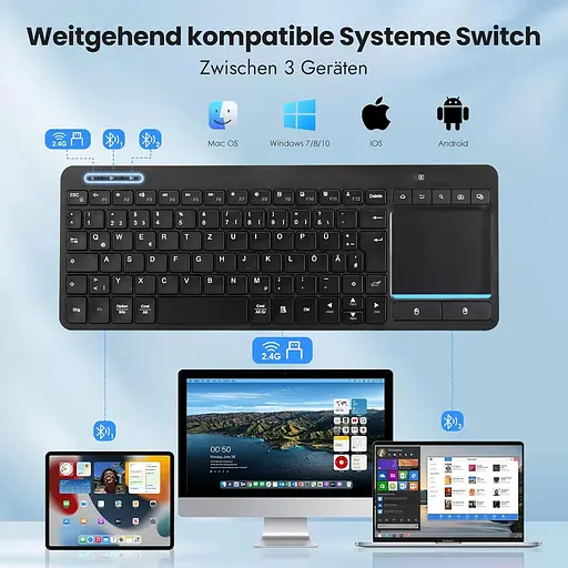 Бездротова Bluetooth-клавіатура Bnnwa з сенсорною панеллю, бездротова клавіатура для телевізора з сенсорним екраном Multi-Touch - фото 3