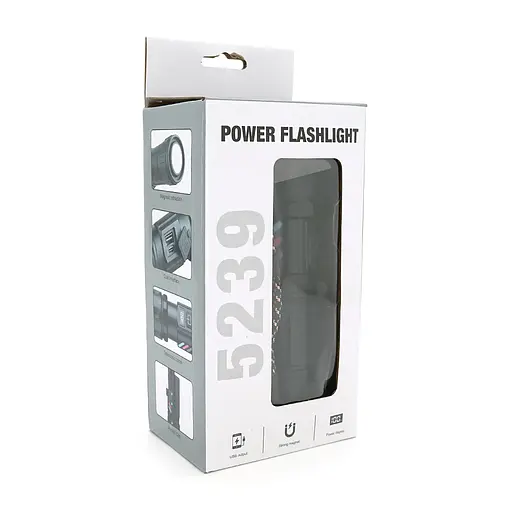 Фонарь поисковый BP-W5239 P360, 5 режимов, индикация заряда, подставка, питание от аккумулятора 18650, IP65, кабель USB, 195х105х75мм, 0,400кг, Black, BOX - фото 2