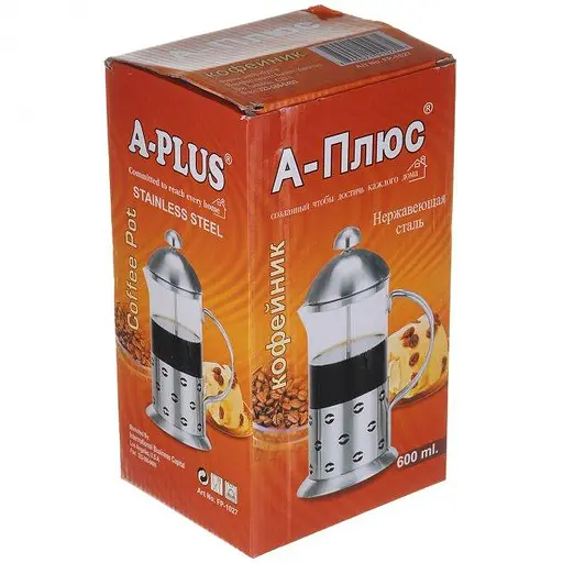 Заварник френч пресс для чая кофе А - Плюс 1027 600мл френч чайник заварник стеклянный с прессом - фото 2