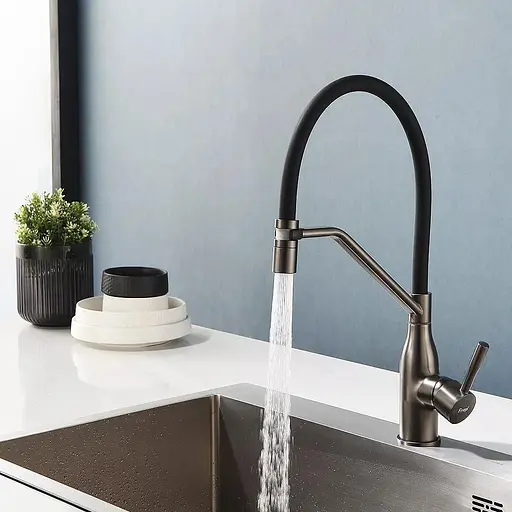 Змішувач для кухні гнучкий вилив збройова сталь Frap F4497-9 Графитовый хром - фото 2