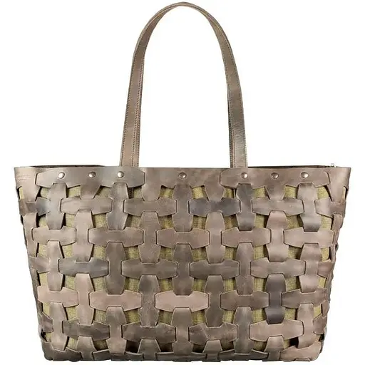 Шкіряна плетена жіноча сумка Пазл Xl темно-коричнева Crazy Horse - фото 1