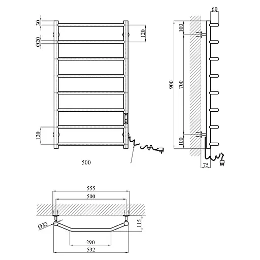 Полотенцесушитель электрический Kroner KRP Diva ER900x500-8 (CV036327) - фото 6