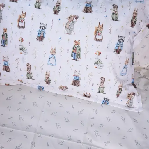 Наволочка MirSon Poplin Line Kids 03 Animals 50х50 см бежева (2200009712975) - фото 3