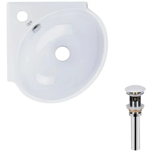 Комплект Qtap Leo N: Раковина подвесная угловая овальная 380x360x130 мм WHITE + Донный клапан PU02O (QT11115010WN47331) - фото 1