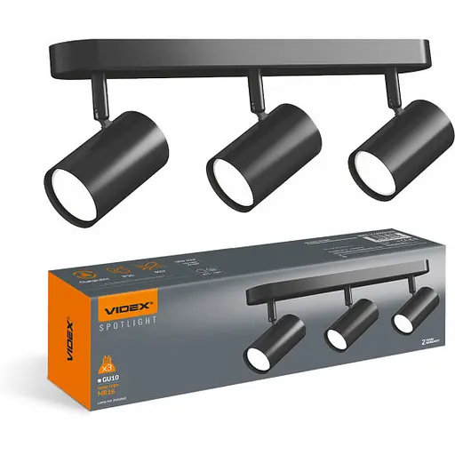 Світильник Videx під лампу 3xGU10 накладний поворотний чорний VL-SPF05B-WFB - фото 1