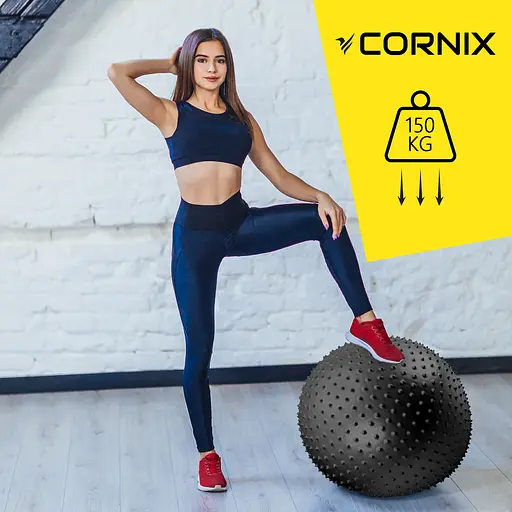 Мяч для фитнеса (фитбол) Cornix 55 см массажный Anti-Burst Black XR-0466 - фото 9