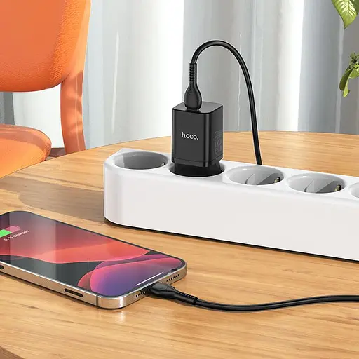 Адаптер сетевой HOCO Type-C to Lightning cable Rigorous charger set N19 черный - фото 3