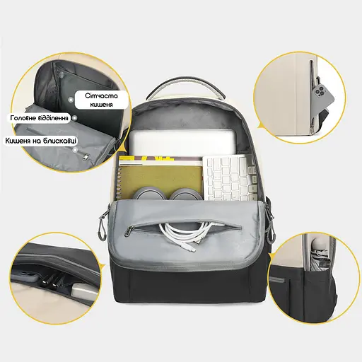 Рюкзак жіночий Tigernu T-B9388 16л 15.6" Black (17183) - фото 3