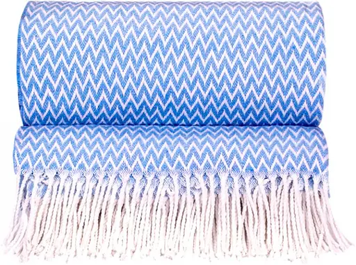 Плед бавовняний Vladi Валенсія Антоніо 140х200 біло-яскраво-синій - фото 1