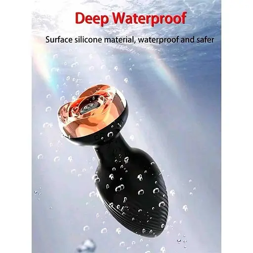 Анальная вибро-пробка Rose Butt на пульте с золотой розой 10 режимов 5 мм 90 мм черный - фото 6