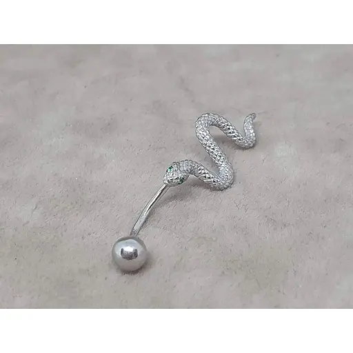 Срібна сережка для пірсингу Ірій Змійка пупка з фіанітами. 6027 - фото 2