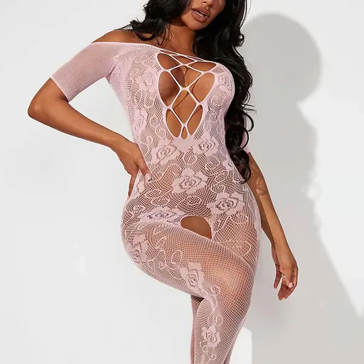 Боді-корсет з вирізом L&L еластан спокусливий рожевий розмір S/M/L - фото 1