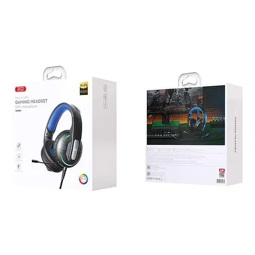 Дротові навушники XO-GE-09 Static RGB Long Mic Headworn USB+3.5 (with adapter cable) Чорний - фото 4