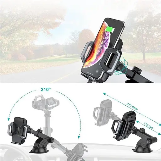 Автомобільне кріплення Choetech з 15W Fast Wireless Charger 4.7-7.2" на панель - фото 4