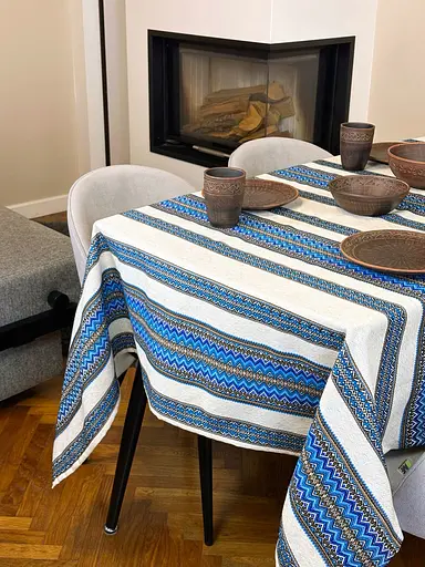 Лляна скатертина великодня з українським орнаментом Рандеву синій 330х150 см - фото 3