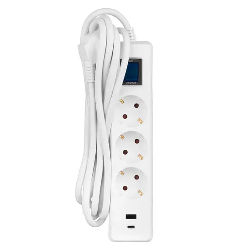 Мережевий фільтр-подовжувач 2E SP-315M-3USB-WH 3 м, 3xТипF, 16A, 1xUSB-A,1xUSB-C - фото 1