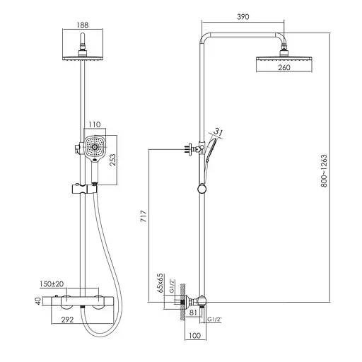 Душова система з термостатом Imprese Bilovec верхній душ 260x188 мм black matt t048S00910SQ, Чорний матовий - фото 2