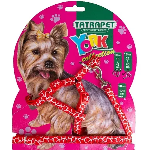 Набір шлея і повідець для собак TatraPet York червоний леопардовий принт 1 х 22-45 x 120 см