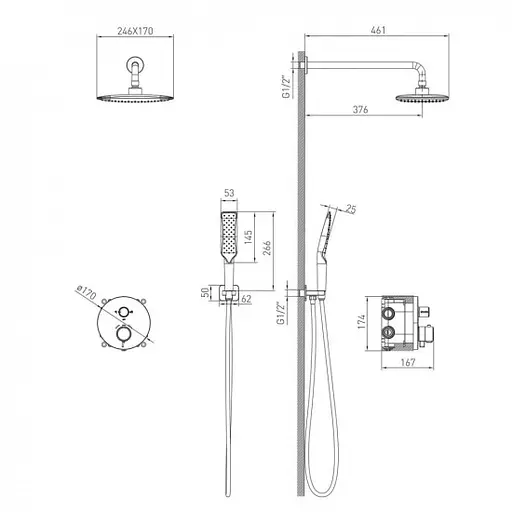 Душова система прихованого монтажу Volle Cromo Sistema 1584.090801, Хром - фото 2
