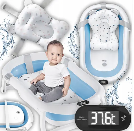 Дитяча ванночка Hanert KinderBad складна з подушкою термометром Blue - фото 3