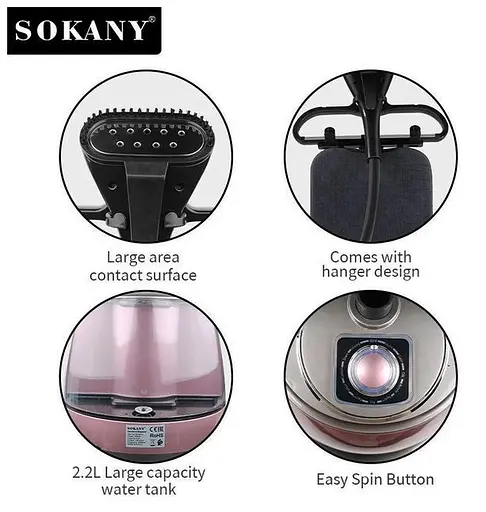 Відпарювач підлоговий вертикальний Sokany SK-4013 парогенератор для одягу парова праска 2000 Вт Рожевий - фото 5