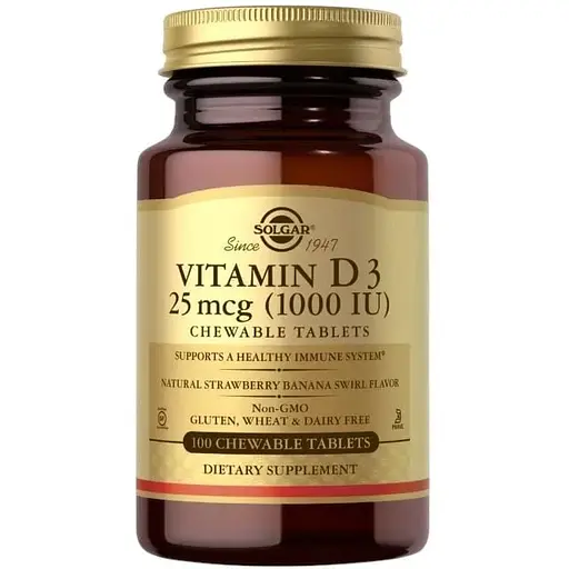 Вітаміни та мінерали Solgar Vitamin D3 25 mcg, 100 жувальних таблеток