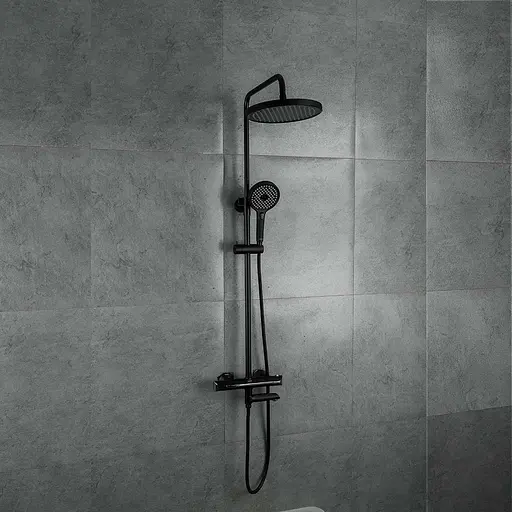 Душевая система с термостатом Gappo G2403-56, излив - переключатель на лейку 3 режима, черный/хром, Черный матовый - фото 2